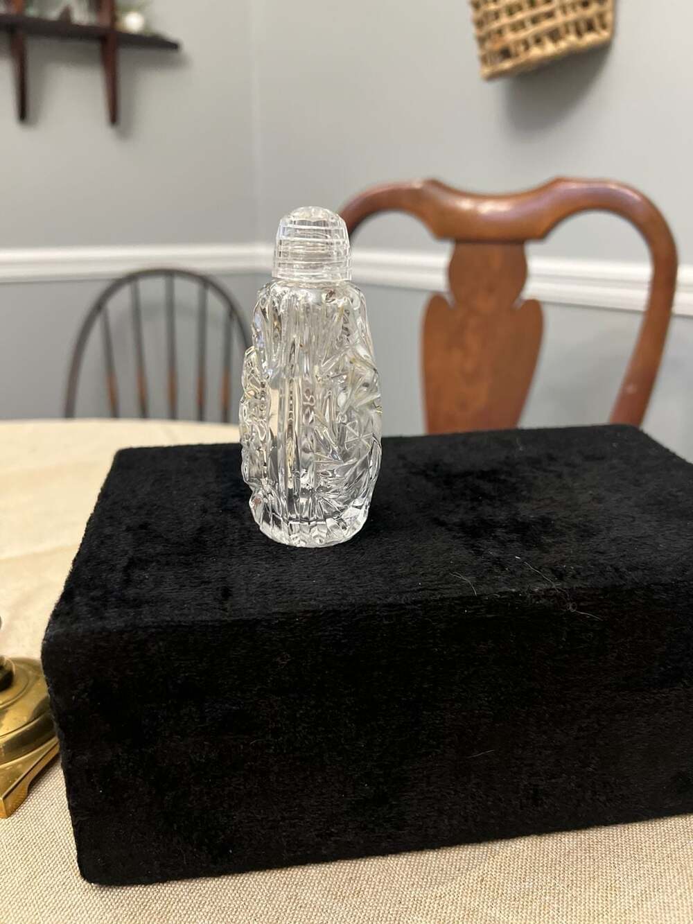 Vintage Bohemia Crystal Pinwheel Cut Glass Salt Shaker with Glass Screw Top